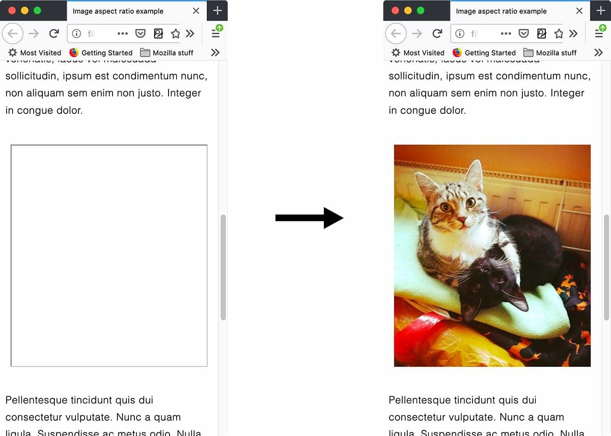 Zwei Screenshots, der erste ohne Bild, aber mit reserviertem Platz, der zweite zeigt das geladene Bild im reservierten Bereich.