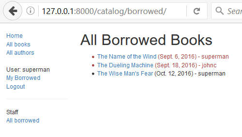 Alle ausgeliehenen Bücher, beschränkt auf Bibliothekar