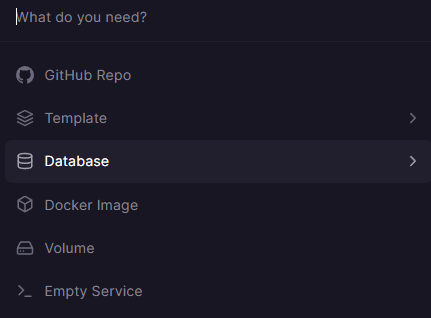 Railway Projekt - wählen Sie Datenbank als neuen Dienst aus