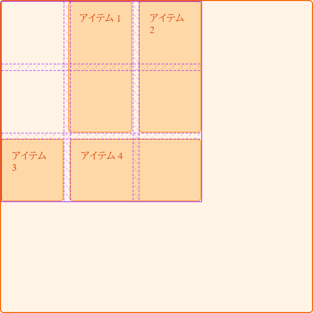 グリッドハイライターを使って自動マージンを表している画像。