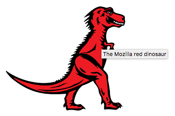 紅色暴龍的截圖，當滑鼠懸停時顯示「The mozilla red dinosaur」文字作為工具提示。